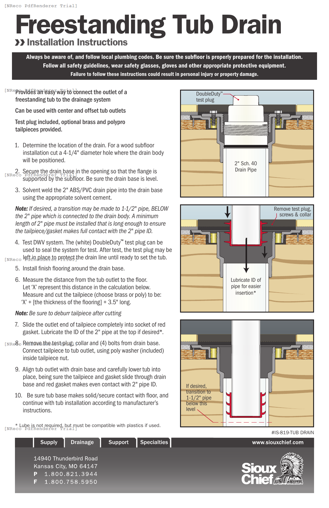 819 SERIES - FREESTANDING TUB DRAIN - INSTRUCTION SHEET.PDF Technical Document